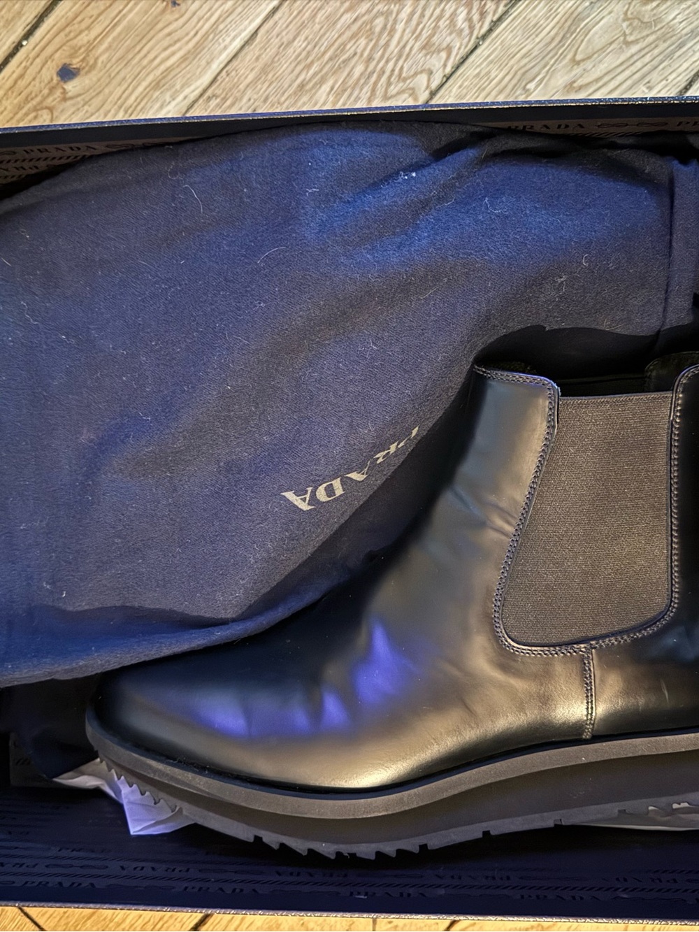 Prada Black Leather Chelsea Chukka Boots